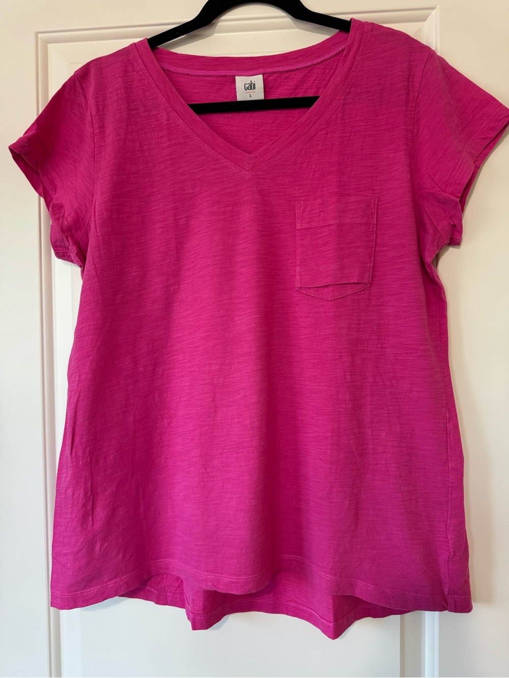 CAbi Hot Pink V-Neck Short Sleeve Pocket Tee